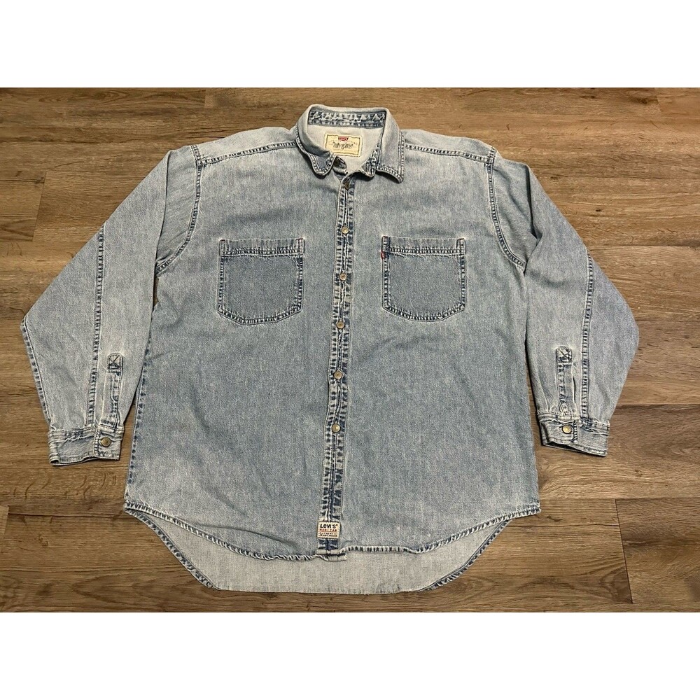 VTG Levi's 1995 Red Tab Denim‎ Shirt Men's XL Light Wash Cotton Button Down 90s
